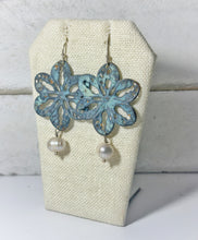 Load image into Gallery viewer, Blue Patina Flower Earrings