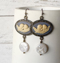Load image into Gallery viewer, Purple & Ivory Angel Cameo Earrings