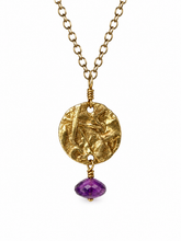 Load image into Gallery viewer, Textured Gold-Filled Circle & Amethyst Necklace