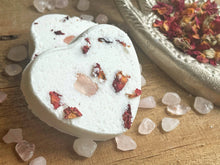 Load image into Gallery viewer, Rose Quartz & Rose Heart Shaped Bath Bomb
