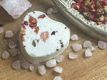 Load image into Gallery viewer, Rose Quartz & Rose Heart Shaped Bath Bomb