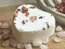 Load image into Gallery viewer, Rose Quartz & Rose Heart Shaped Bath Bomb