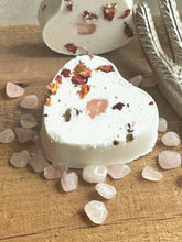 Load image into Gallery viewer, Rose Quartz & Rose Heart Shaped Bath Bomb