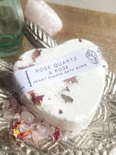 Load image into Gallery viewer, Rose Quartz & Rose Heart Shaped Bath Bomb