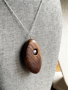 Wood and Gray Pearl Necklace