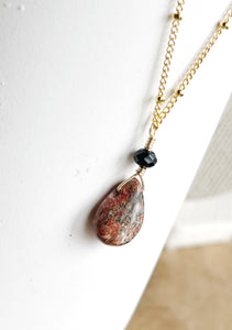 Maybe Leopard Skin Jasper and Black Glass Necklace