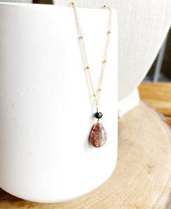 Maybe Leopard Skin Jasper and Black Glass Necklace