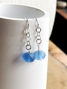Faceted Blue Glass Chain Drop Earrings