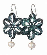 Load image into Gallery viewer, Blue Patina Flower Earrings

