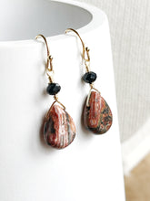 Load image into Gallery viewer, Maybe Leopard Skin Jasper and Black Glass Earrings

