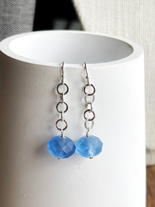 Faceted Blue Glass Chain Drop Earrings