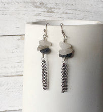 Load image into Gallery viewer, Black and White Quartz Tassel Earrings
