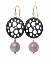 Load image into Gallery viewer, Black Metal &amp; Cloudy Quartz Earrings
