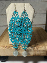 Load image into Gallery viewer, Hand-Painted Turquoise Filigree &amp; Aquamarine Earrings

