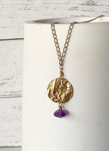 Load image into Gallery viewer, Textured Gold-Filled Circle &amp; Amethyst Necklace

