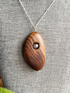 Wood and Gray Pearl Necklace