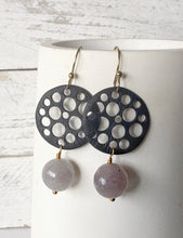 Load image into Gallery viewer, Black Metal &amp; Cloudy Quartz Earrings
