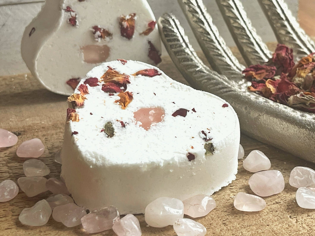 Rose Quartz & Rose Heart Shaped Bath Bomb